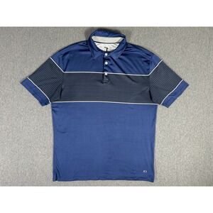 AndersonOrd Performance Polo Mens Navy Striped Golf Short Sleeve Stretch L